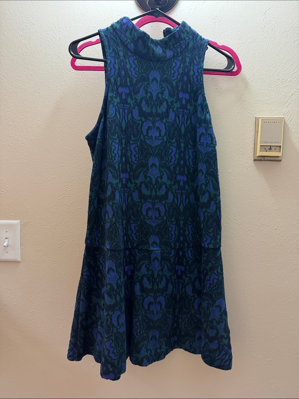 Free People Blue and Green Patterned Mini Dress